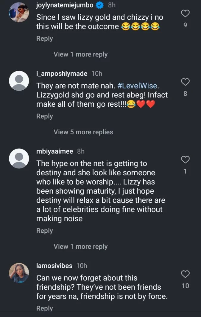 Destiny Etiko and Lizzy Gold unfollow each other amid whispers of rift over Chizzy Alichi