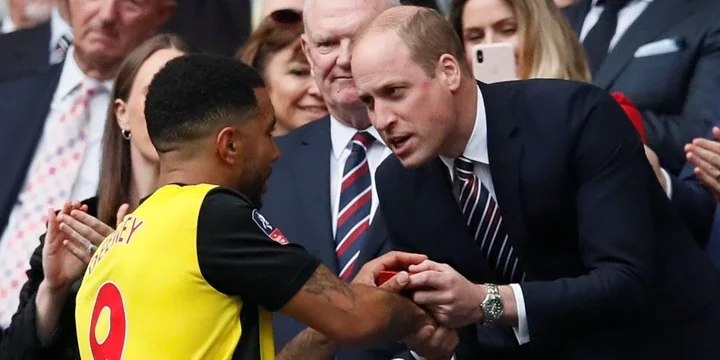 Watford's Troy Deeney and Prince William during the medal presentation after the FA Cup final 