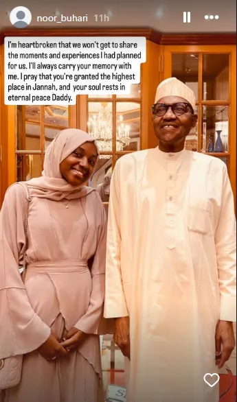 'I'm heartbroken' - Buhari's daughter, Noor mourns