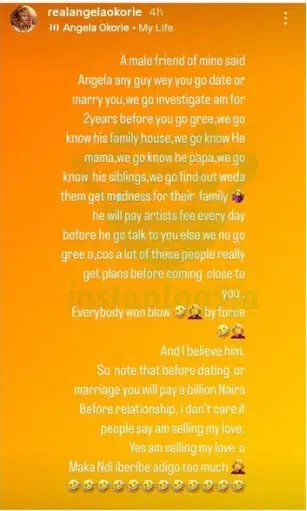 Angela Okorie lists conditions before accepting any man's proposal