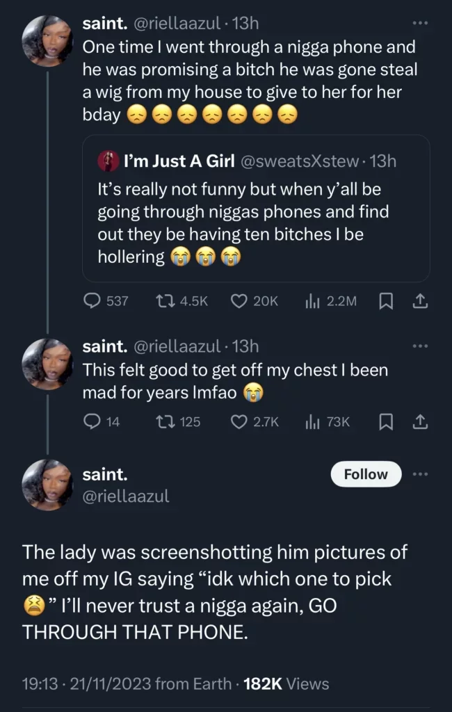 Lady advises women to always go through men's phone after discovering her boyfriend promised to steal her wig for his sidechic