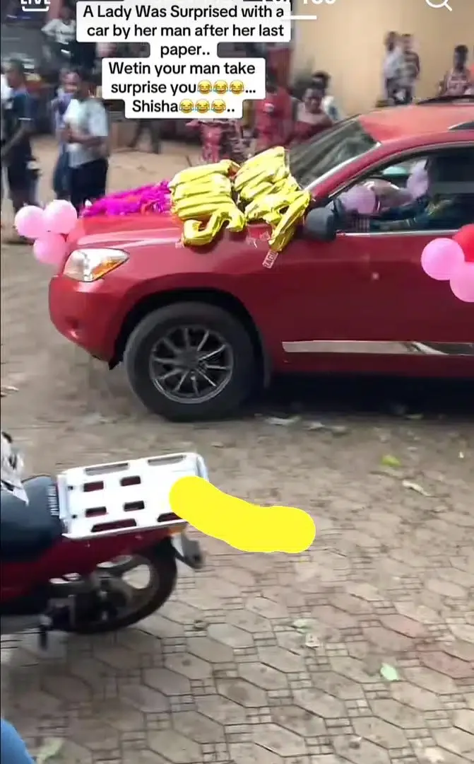 Lady overjoyed as she gets car gift from boyfriend on passing out day