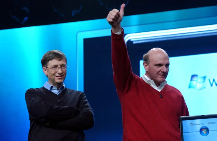 Steve Ballmer (at right), former Microsoft CEO, with Bill Gates, the company's cofounder.