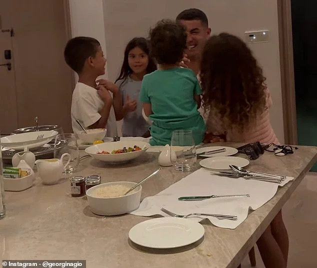 Georgina and Cristiano share daughters Alana, 6, (right) and Bella, two (second from right) together and welcomed twins Mateo and Eva María, 7, (left, second from left) via surrogacy