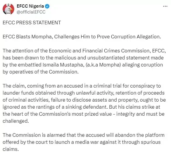 EFCC responds to Mompha after he tagged them 'useless'