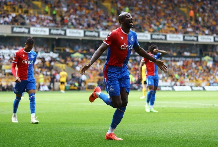 Soccer Football - Premier League - Wolverhampton Wanderers v Crystal Palace - Molineux Stadium, Wolverhampton, Britain - May 11, 2024 Crystal Palace's Jean-Philippe Mateta celebrates scoring their second goal REUTERS/Carl Recine EDITORIAL USE ONLY. NO USE WITH UNAUTHORIZED AUDIO, VIDEO, DATA, FIXTURE LISTS, CLUB/LEAGUE LOGOS OR 'LIVE' SERVICES. ONLINE IN-MATCH USE LIMITED TO 120 IMAGES, NO VIDEO EMULATION. NO USE IN BETTING, GAMES OR SINGLE CLUB/LEAGUE/PLAYER PUBLICATIONS. PLEASE CONTACT YOUR ACCOUNT REPRESENTATIVE FOR FURTHER DETAILS..