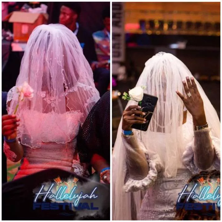 Nigerian lady responds after a man asked a lady who wore a wedding gown to a religious programme to check her desperation