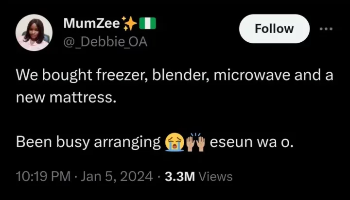 'We bought freezer, blender, microwave, a new mattress' - Nigerian lady's early cooking habit leads to over ₦2 million in support