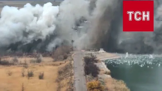 Chilling moment Russian bomb destroys a major dam in Ukraine as fighting rages in Donetsk