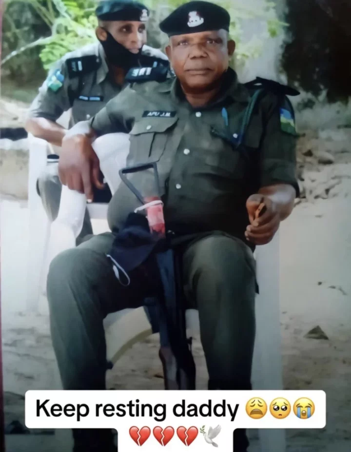 'He no go rest in peace' - Nigerians rage as young girl posts her late father who was a Policeman