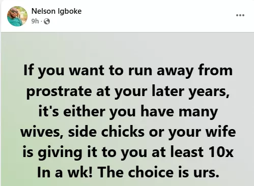 Nigeria man shares tips on how his fellow gender can escape prostate cancer