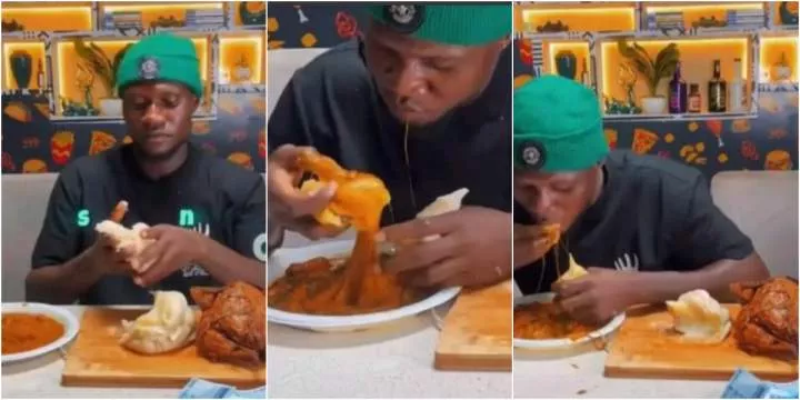 Moment man devours large portions of Fufu with full grilled chicken in under 10 minutes to win N100k