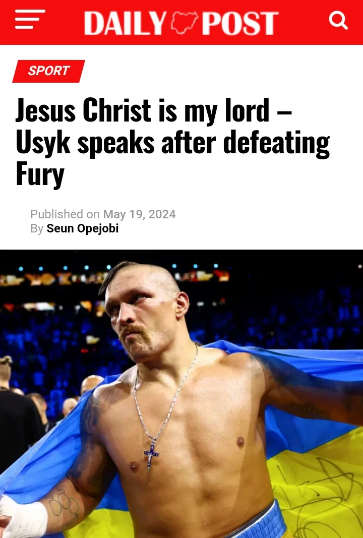 Today's Headlines:Jesus Christ is my lord-Usyk;Pray for Gov Agbu Kefas-Primate Ayodele