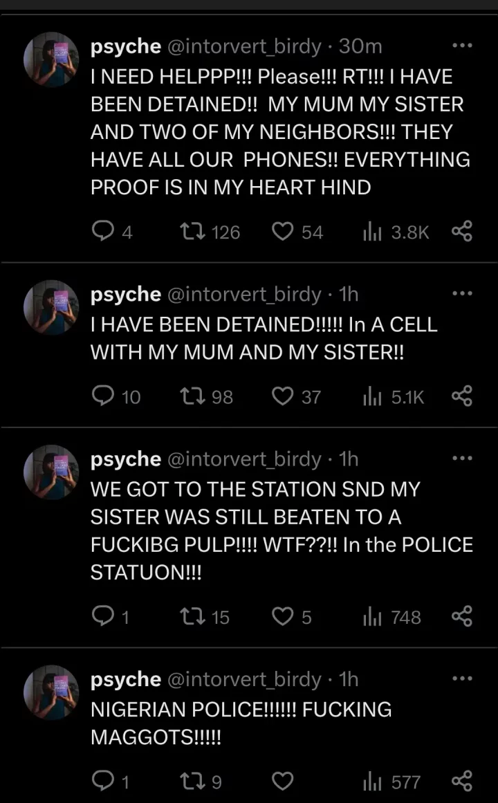 Lady seeks help after police arrest her, mum and sister, alleges officers stole her phone