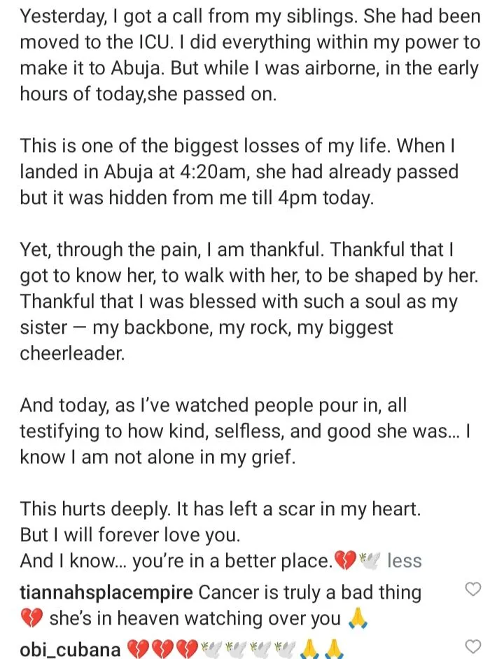 Ubi Franklin heartbroken as he loses sister to cancer