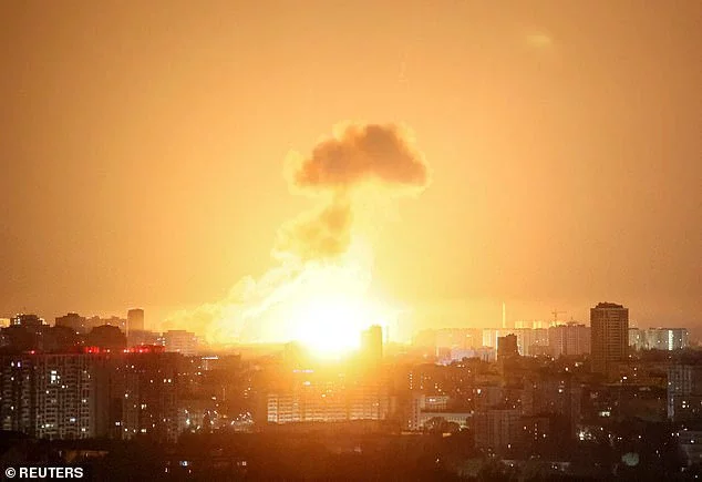 A risk assessment published in January warned that such a successful attack was 'likely to result in civilian fatalities as well as members of the emergency services,' while also causing serious economic damage and disruption to essential services. Pictured: The explosion of a  missile lights up the sky over the city during a Russian missile and drone strike in Ukraine