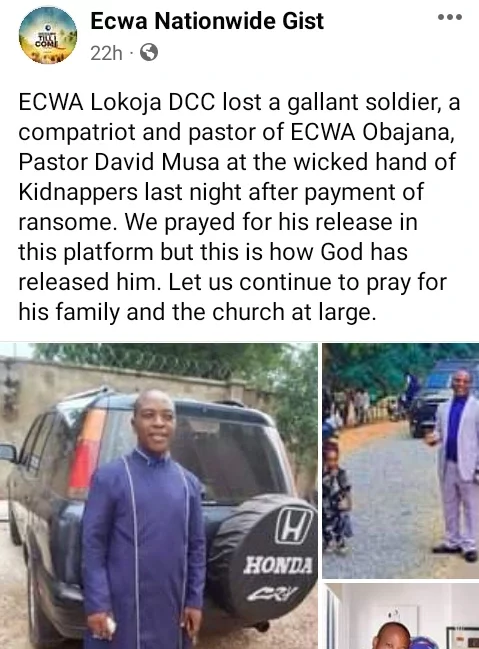 Kidnappers kill pastor after collecting N1m ransom in Kogi