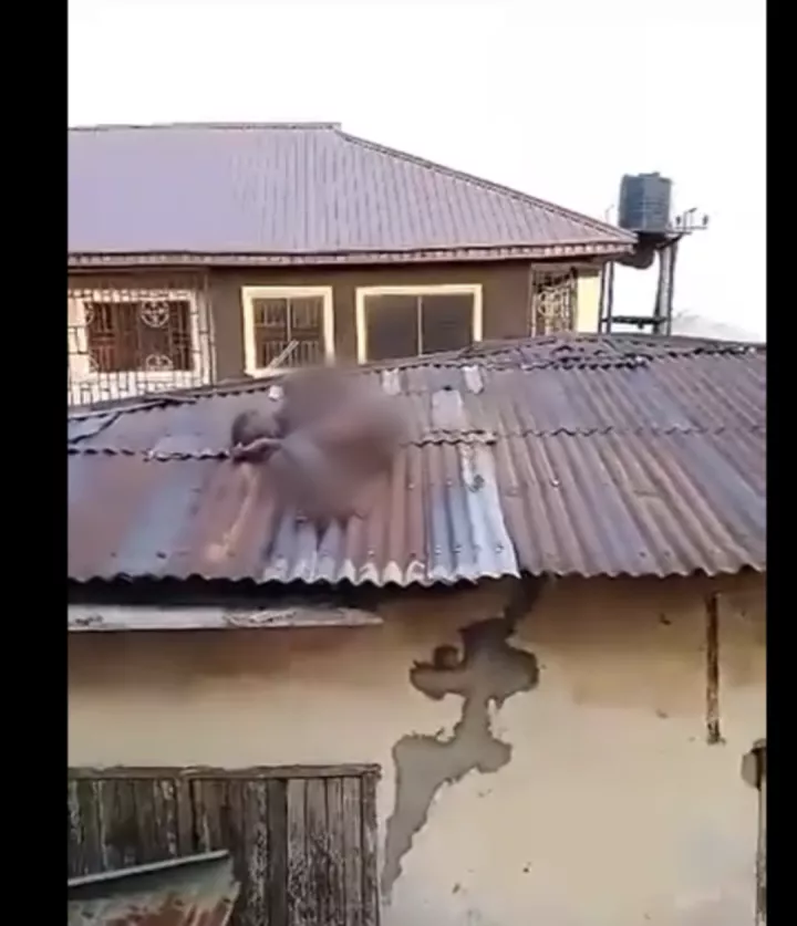 N@ked person creates a scene after being spotted on a roof in Benin (video)