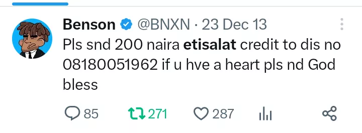 'Him been dey see serious shege' - Netizens surprised as old tweets of BNXN begging cash, airtime online surfaces, he reacts