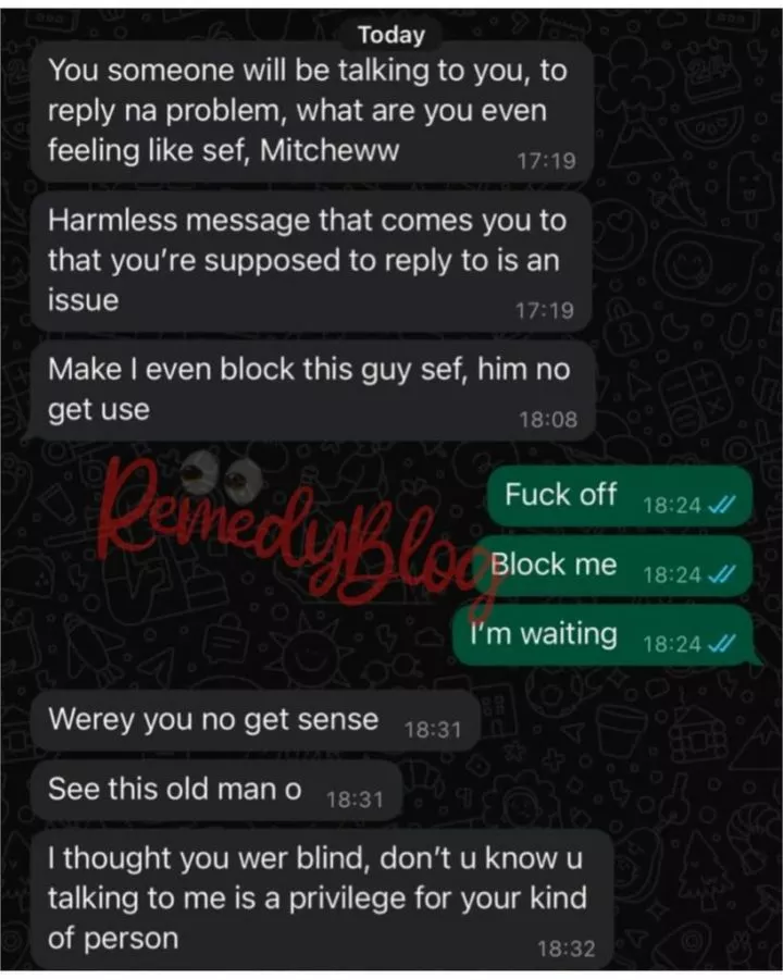 Bobrisky shares photo of toaster who started dragging him for his refusal to reply his messages