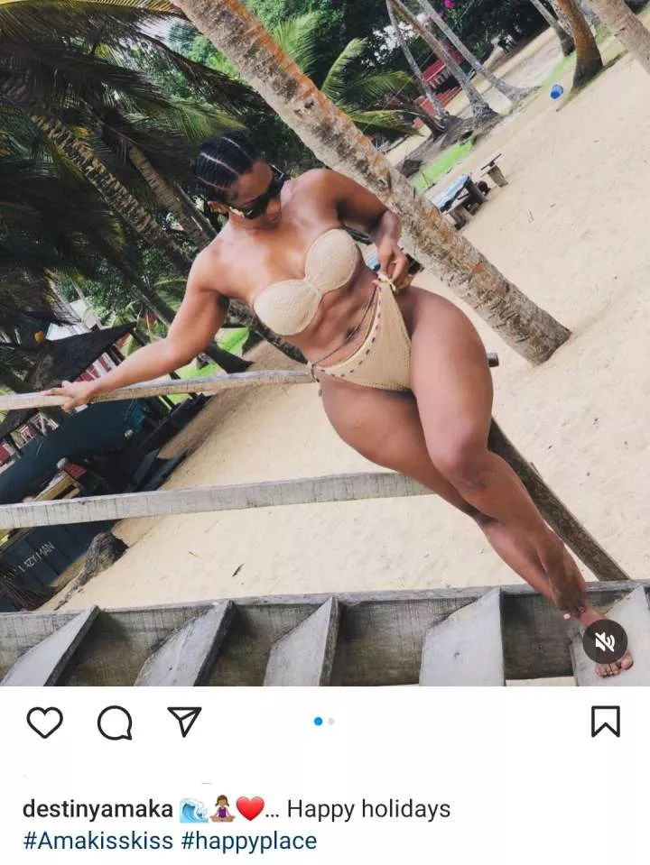 Media personality, Destiny Amaka shows off her natural curves in a bikini