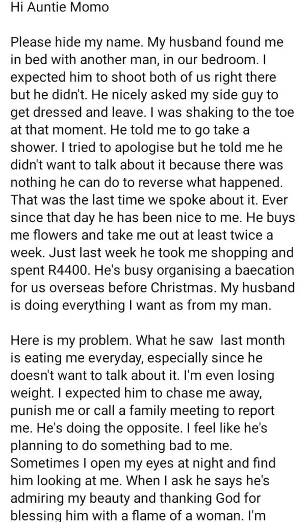 Lady shares husband's unexpected reaction after 'catching' her cheating