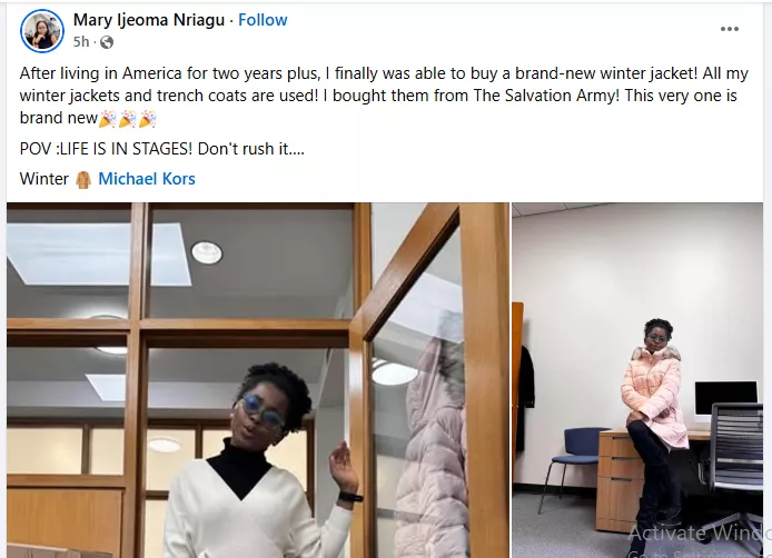 Lady celebrates buying her first 'brand-new' winter jacket after 2 years of living in America