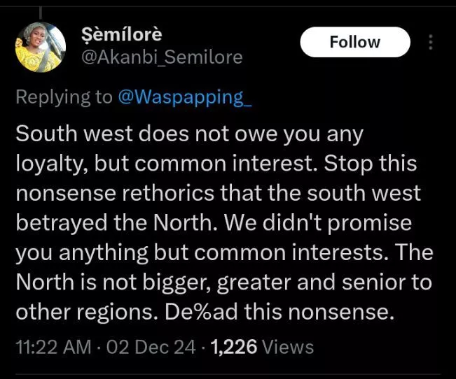 South-West betrayed the North - X user claims