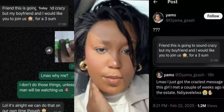 Lady leaks chat after friend asks her to join threesome with boyfriend