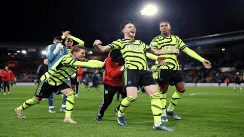 Declan Rice and his jubilant teammates after the game.