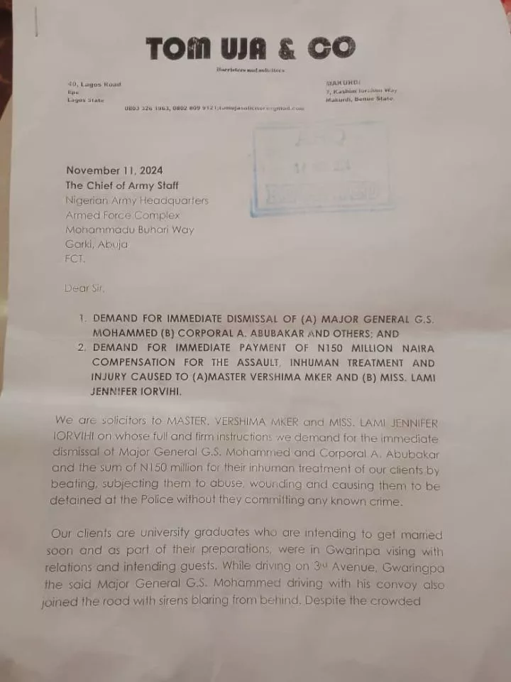 Nigerian couple demand for dismissal of a Nigerian Major after allegedly getting assaulted for not giving way to his military entourage