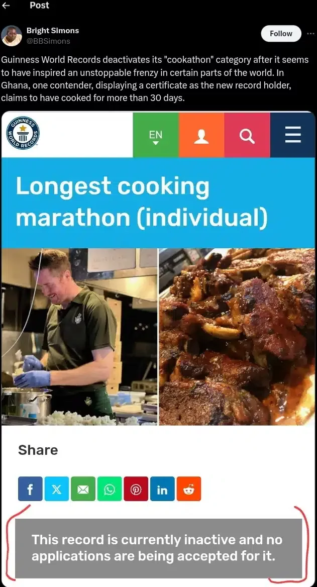 Guinness World Records deactivates 'Cook-a-thon' category as Ghanaian chef forges certificate