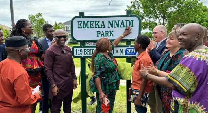 Emeka Nnadi's family was alongside him as the park sign was revealed. [Photo Credit: Joanne Roberts, CityNews]