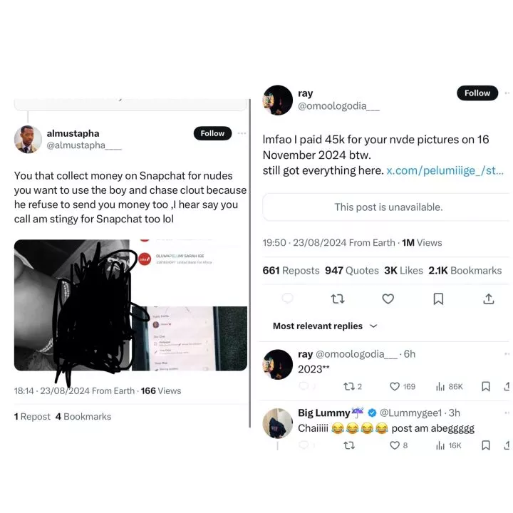 Nigerian lady deletes her tweet calling men ?potential r@pists? after being accused of selling her nud3s for N45k on Snapchat