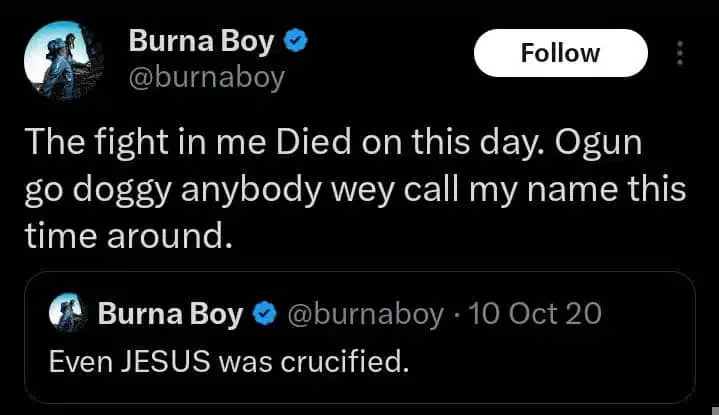 Burna Boy dissociates himself from nationwide protest, states reason