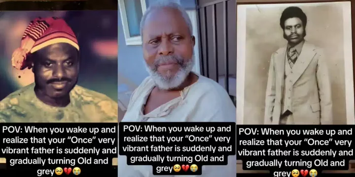 Emotions and heartbreak as lady shares shocking transformation of father's youthful days to gray years