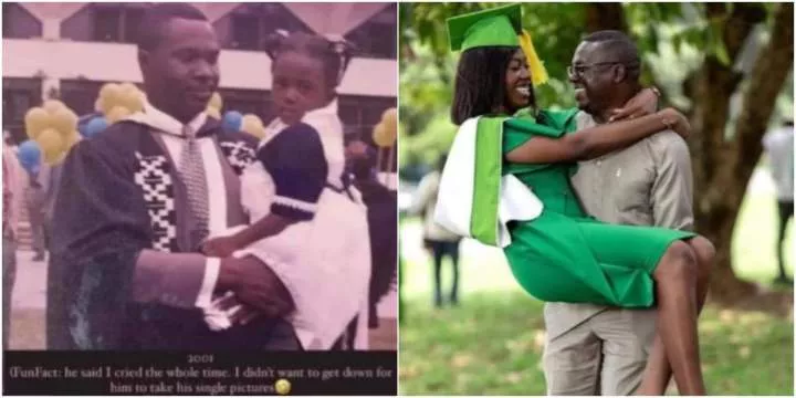 Single father melts hearts as he recreates photo from his 2001 graduation with daughter at her graduation ceremony