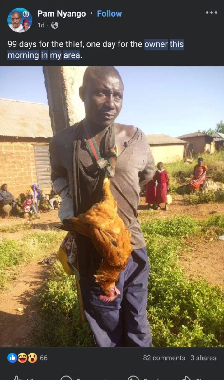 Man caught stealing chicken forced to wear it as a tie in public