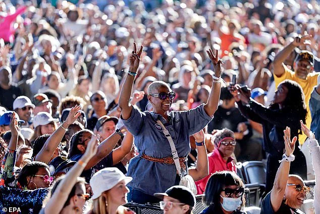 Harris supporters waiting for the vice president and others go give remarks in Atlanta on Saturday