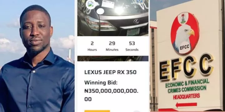 Man calls EFCC car auction a scam after ₦350 billion bid for Lexus RX 350 Jeep