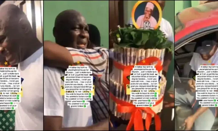 "He left his house uncompleted for 35 years just to make sure all 5 of us got education" - Man gets emotional as he recalls gifting late dad new car, money cake on birthday