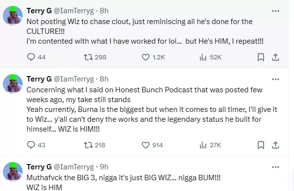 Big 3: Terry G stans Wizkid, crowns him the greatest of all time