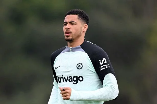 Levi Colwill of Chelsea during a training session at Chelsea Training Ground on May 1, 2024 in Cobham, England.