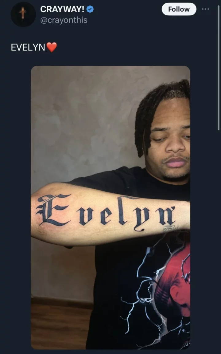 'So you do Ngozi like this' - Netizens question Crayon as he tattoos Evelyn on his arm