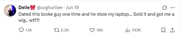 Lady rants after boyfriend stole her laptop, uses money to buy her wig