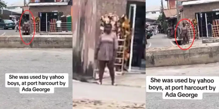 Lady acts strangely on road in port harcourt after alleged yahoo boy drops her