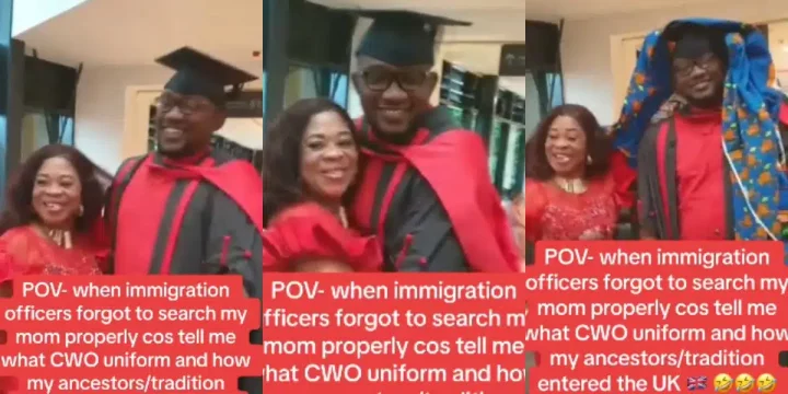 Mother uses her CWO wrapper to cover son as he graduates from a foreign university