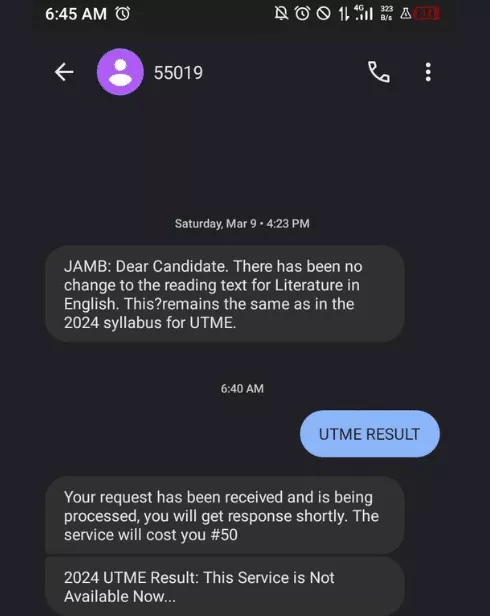 2024 UTME: Worried Nigerian boy displays message received after checking his UTME result via code