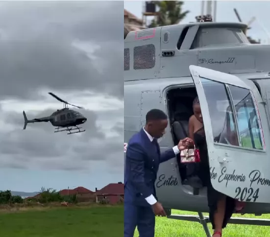 Students arrive for prom in helicopter and expensive cars (video)