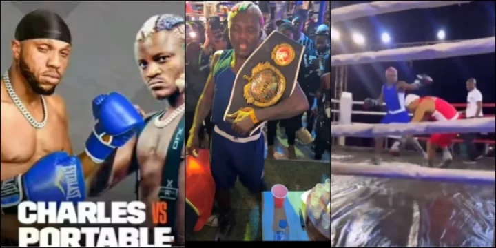 Check out highlights and results as Portable defeats Charles Okocha in celebrity boxing match